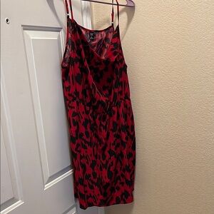SHEIN Red and Black Leopard-Print Slip Mini Dress